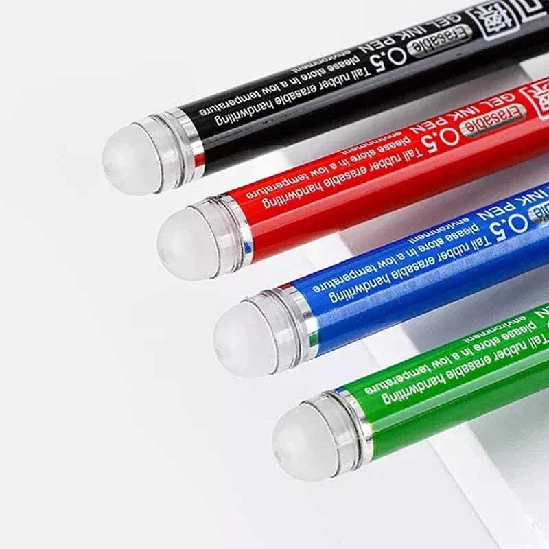Conjunto de canetas gel apagáveis criativas para estudantes, artigos de papelaria kawaii, escrita e pintura, tinta preta, vermelha, azul, verde, escola, 4pcs