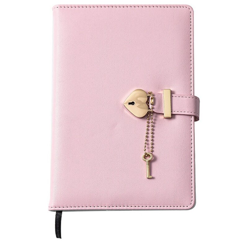 Password Book With Lock Notepad Thickened Heart-Shaped Lock Cute Girl Love Lock Diary Girl Birthday Gift (Pink,1 Set)
