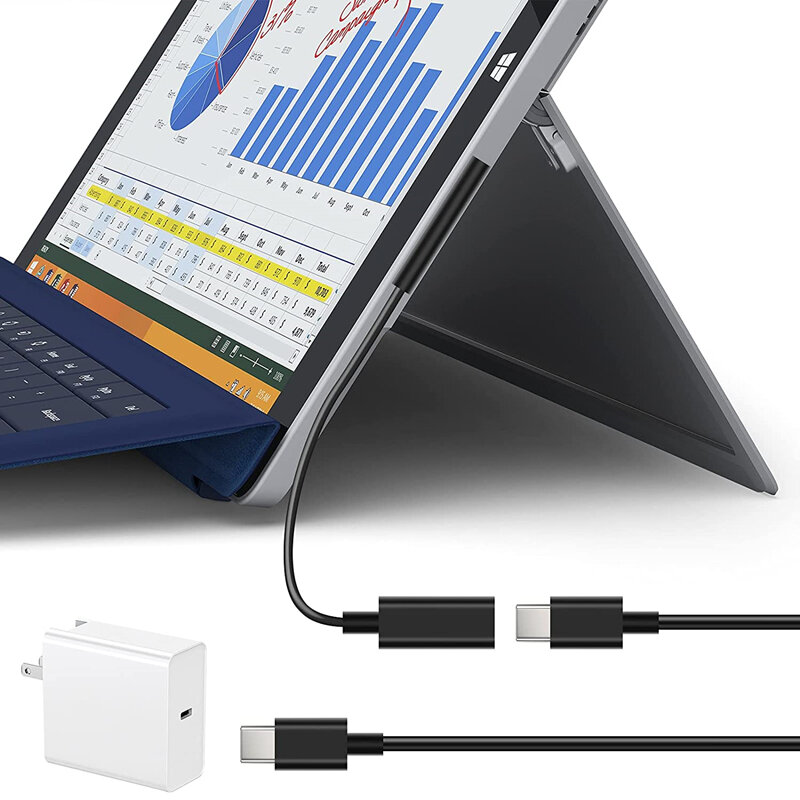 Nku C타입 암-표면 연결 PD 충전 케이블, Surface Pro 6, 5, 4/3, Go Book2, 1 노트북 4, 3, 2/1 과 호환, 15V, 3A, 45W