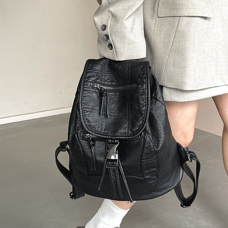 Xiuya reinweißer Damen rucksack Vintage Leder weich gewaschen amerikanischen Stil Rucksack College-Stil große Kapazität neue Reisetasche