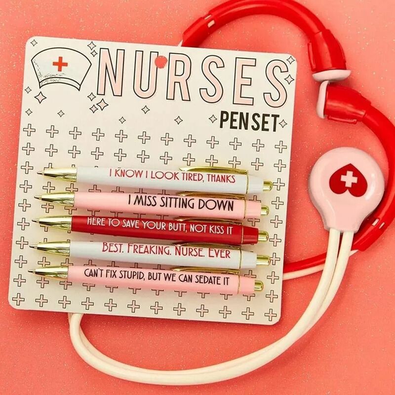 5Pcs Teachers Valentine's Day Gift Nursing Pens Ballpoint Pen Fun Pens Funny Nurses Pens Set Black Ink