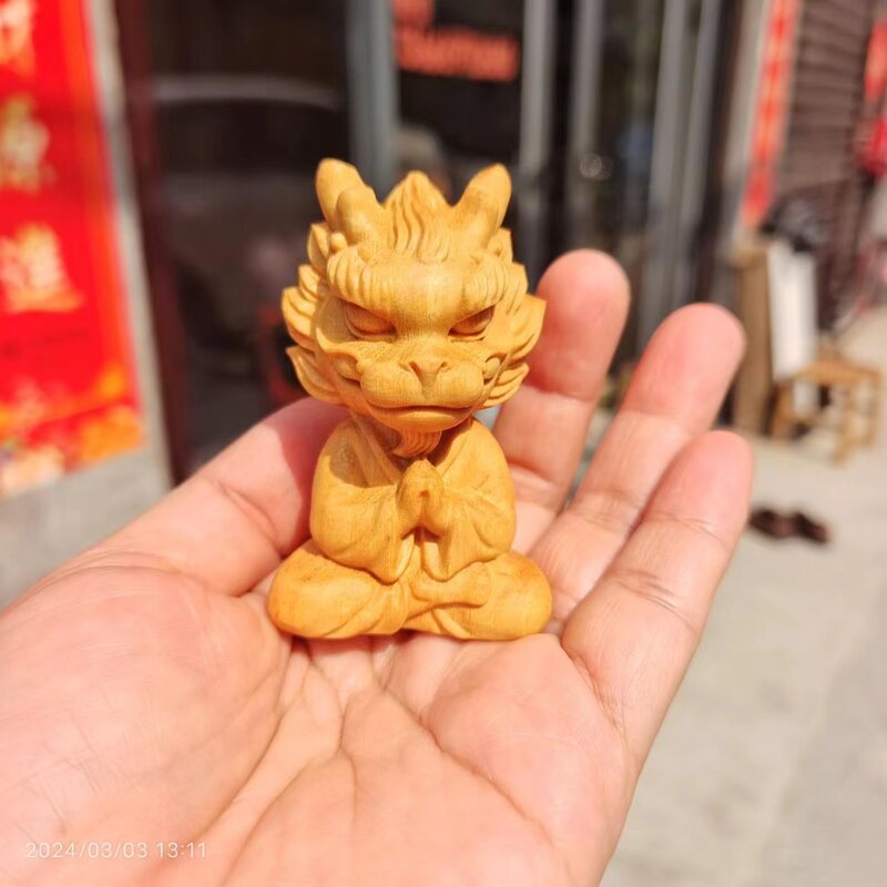 Huangyang miniatura dragão mascote, Criativo Woodcarving, Home desktop Zen Pet, Artes decorativas, 2024