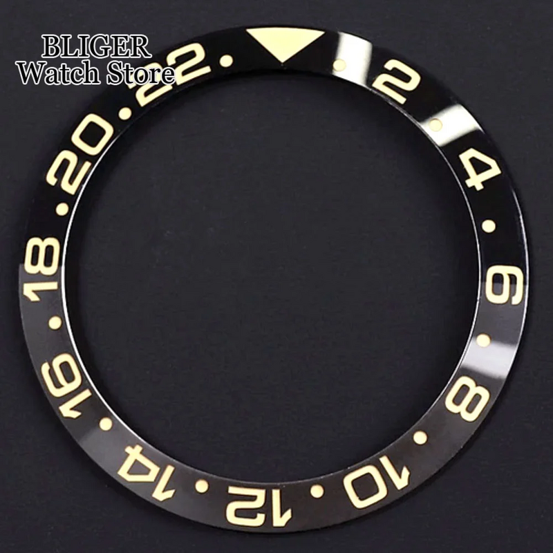 GMT inserto de bisel de reloj negro y gris, 38mm x 30,6mm para SUB GMT Diver Watch Mod, números de 24 horas
