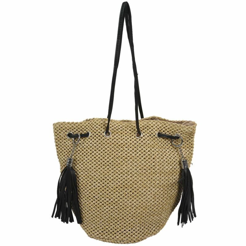 Tassel Shoulder Straw Bag National Wind Simple Leisure Bucket Weave Beach