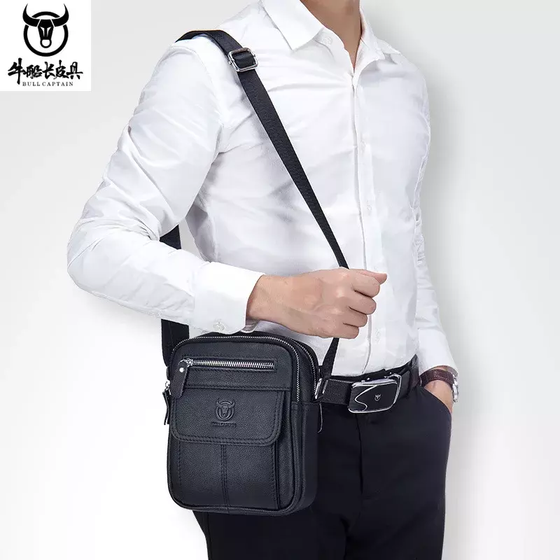BULLCAPTAIN 2024 New Men's Genuine Leather Messenger Shoulder Bag Cowhide Male Small Casual  Crossbody Bag Fashion handbags