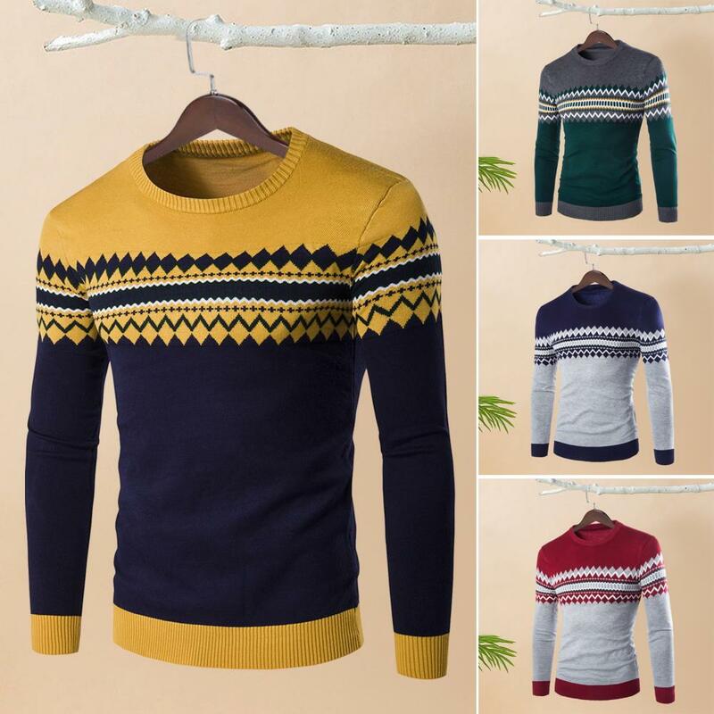 Suéter de gola redonda masculino, manga comprida, grosso, pulôver básico, roupa de inverno superior, outono