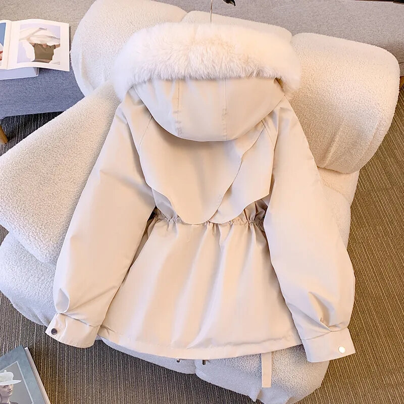 Jaket panjang hangat wanita, mantel Parka musim dingin longgar tebal baru untuk musim dingin 2024
