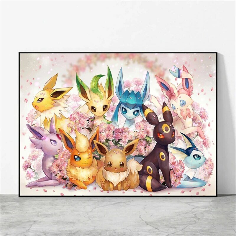 Obra de arte en lienzo de Pokémon Eevee, pintura de pegatinas de pared, regalos modernos para el hogar, figuras de acción para niños, imagen decorativa de personaje de dibujos animados