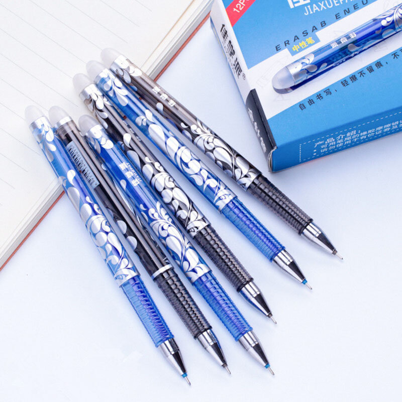 Set Pena Dapat Dihapus 0.5Mm Biru Hitam Warna Tinta Menulis Gel Pena Isi Ulang Batang Dicuci Menangani untuk Perlengkapan Alat Tulis Kantor Sekolah