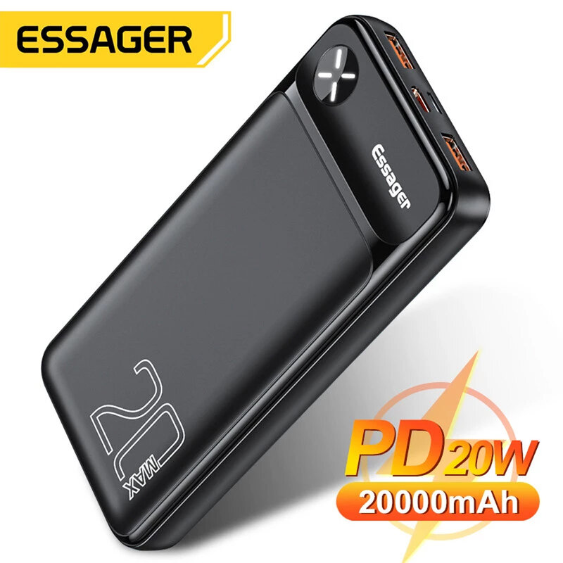 Essager Power Bank 20000 mAh zewnętrzny akumulator 20000 mAh Powerbank PD 20W szybkie ładowanie przenośna ładowarka dla iPhone Poverbank