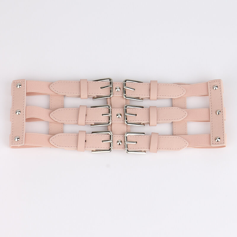 Cinture elastiche a tre file rosa nere per donna donna fibbia argento con fibbia Vintage cintura corsetto in pelle sintetica Bustier Gothic Commerbund