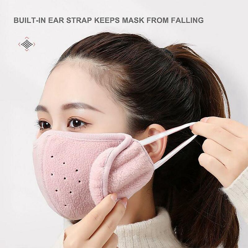 Masker hangat satu telinga untuk pria wanita, masker hangat lembut bersirkulasi udara, masker tahan angin tahan debu dengan penutup telinga T2E6 2 dalam 1 musim dingin