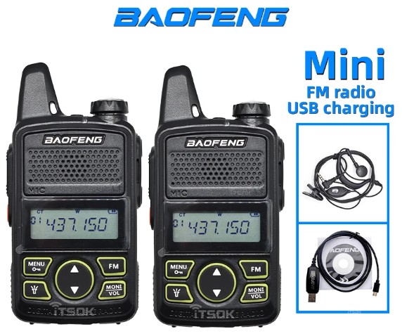 Baofeng-mini walkie talkie BF T1, 2 piezas, comunicación bidireccional, portátil, profesional, estación de radio cb, transceptor V
