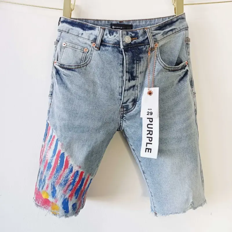 High qualityPurple brand jeans high street plus size hip hop denim shorts with holes Repair Low Raise Skinny Denim pants