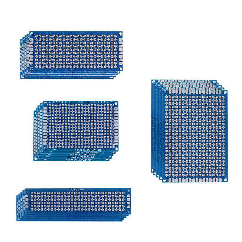 Kit de platine de prototypage double face, 20 pièces/lot, 2x8, 3x7, 4x6, 5x7cm, PCB universel, expérience, bleu