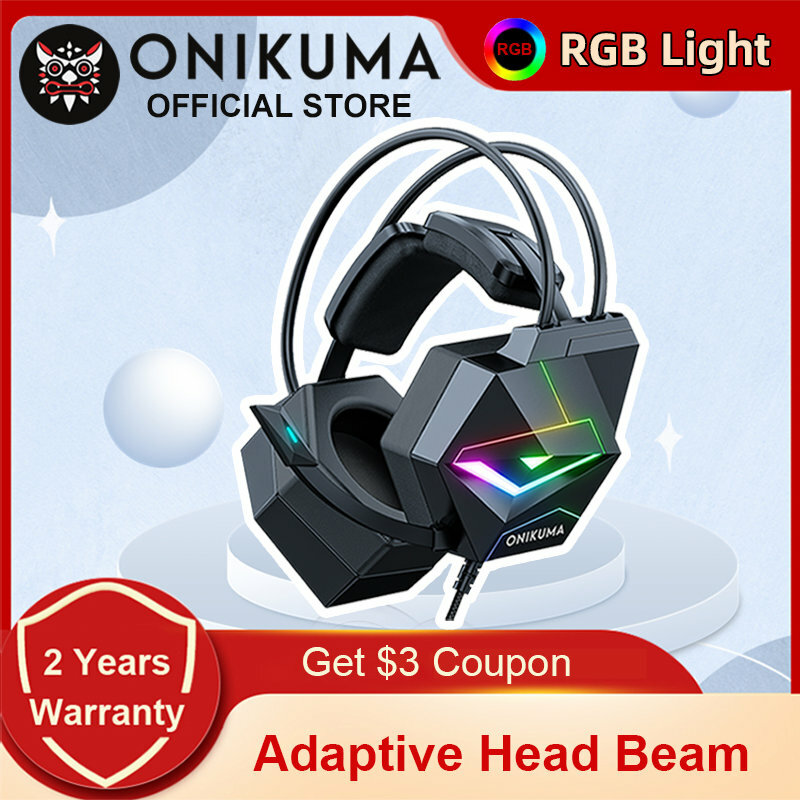 ONIKUMA X20 Gaming Kopfhörer mit Dynatic RGB Beleuchtung 3,5mm 7,1 Surround Verdrahtete Kopfhörer Spiel Headset für Computer PC Gamer