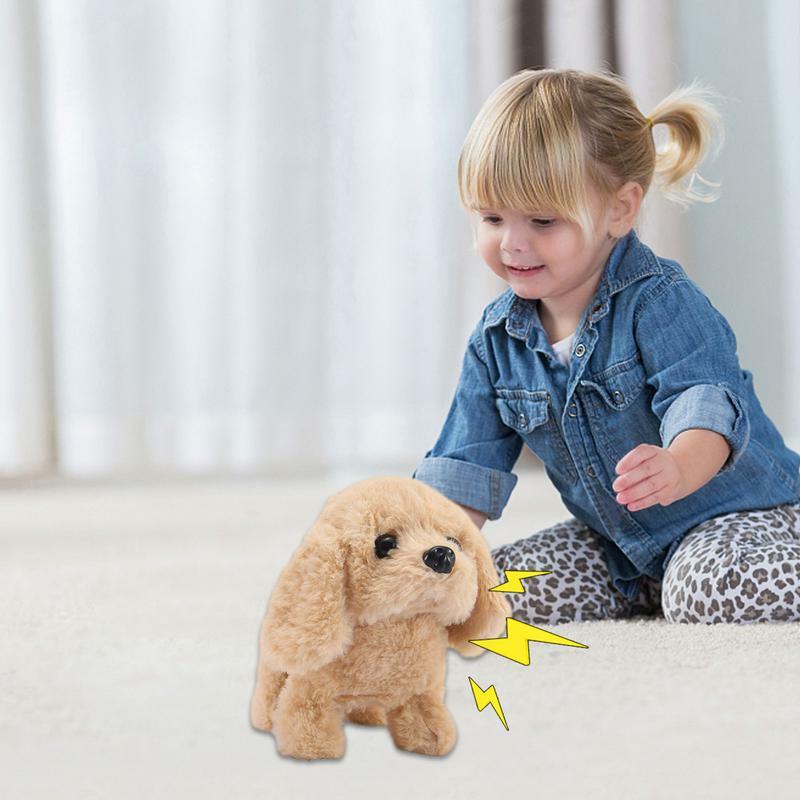 Mainan anak anjing mewah mainan peliharaan interaktif elektronik jalan-jalan ekor dan duri mainan Montessori untuk hadiah ulang tahun anak laki-laki anak perempuan