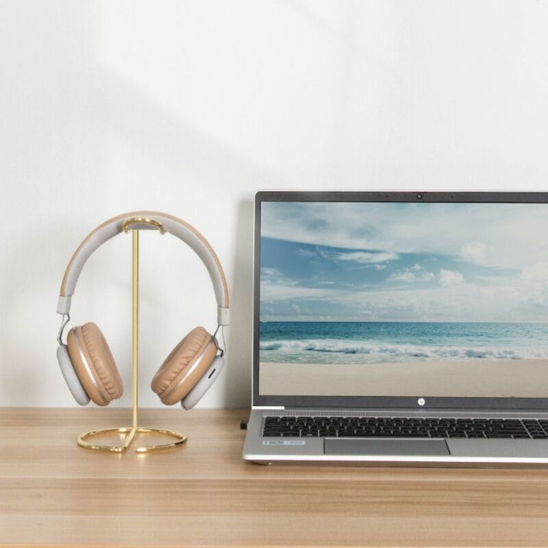 Minimalizm wieszak na stojak wystawowy na słuchawki metalowy uchwyt na biurko stojak na słuchawki różany złoty Organizer na biurko na stół