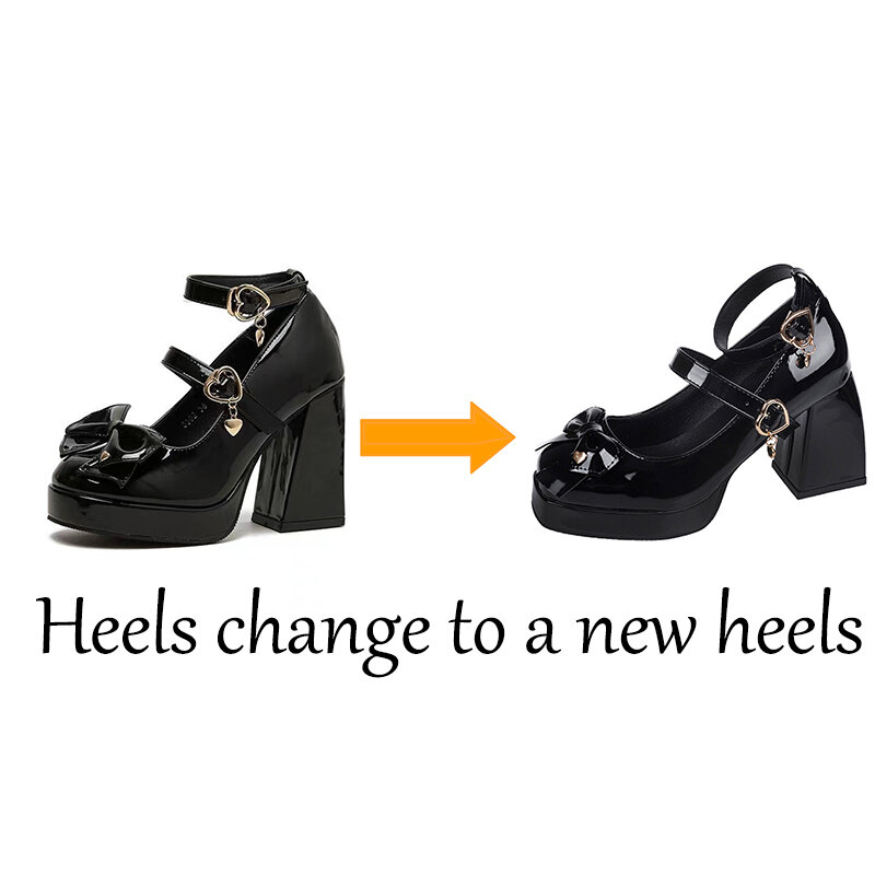 Женские туфли на высоком каблуке, черные туфли-лодочки в стиле панк, с пряжкой в форме сердца, на массивной платформе, с бантом, на толстом каблуке, в готическом стиле, Y2K, весна 2024