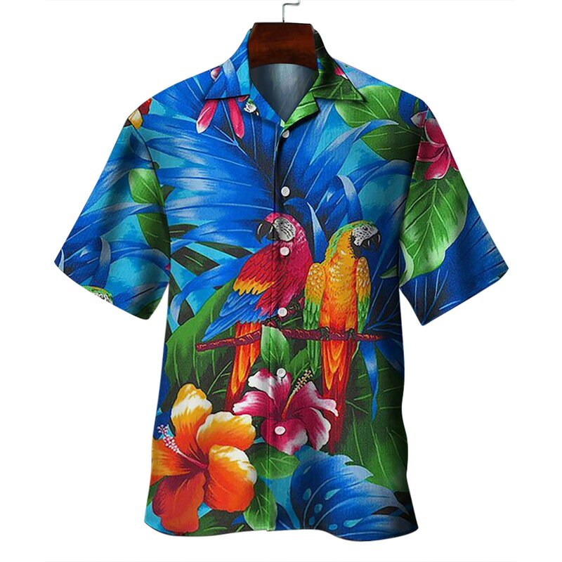 Summer Floral Parrot 3d Print Shirt Men Women Fashion Shirts Single-Breasted Short Sleeve Hawaiian Shirts Blouse Men's Clothing