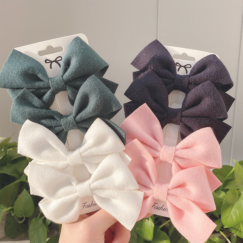 4Pcs/Set Korean Sweet Solid Color Bows Hair Clip For Kids Girls Boutique Handmade Hairpins Barrettes Headwear Hair Accessories