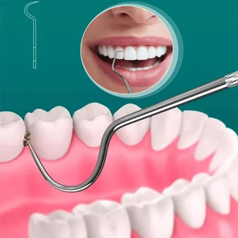 Aço inoxidável conjunto de palito dente fio dental reutilizável palitos de dentes portátil toothpick floss limpeza oral ferramentas 2023