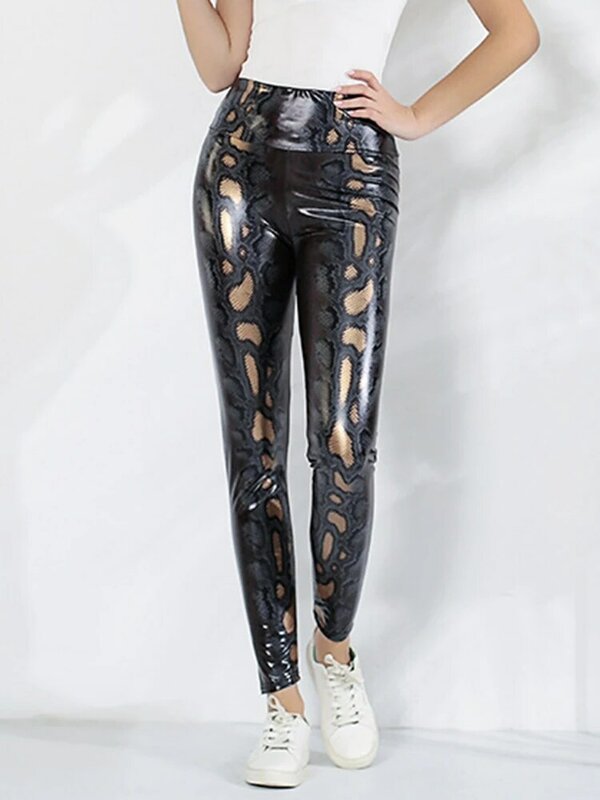 Женские леггинсы с эффектом пуш-ап, черные пикантные Леггинсы со змеиным принтом, женские брюки с высокой талией, эластичные облегающие спортивные штаны