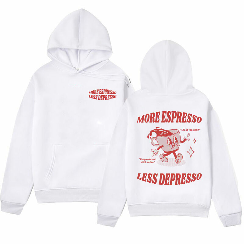 Meer Espresso Minder Depresso Meme Hoodies Grappige Dames Esthetische Mode Retro Hoodie Casual Kawaii Pullovers Y 2K Sweatshirt