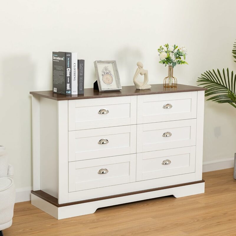 6 Drawer Dresser, Sideboard,bar, Buffet Server Console,Table Storge cabinets,Metal Handle in The Shape of Silver Shell