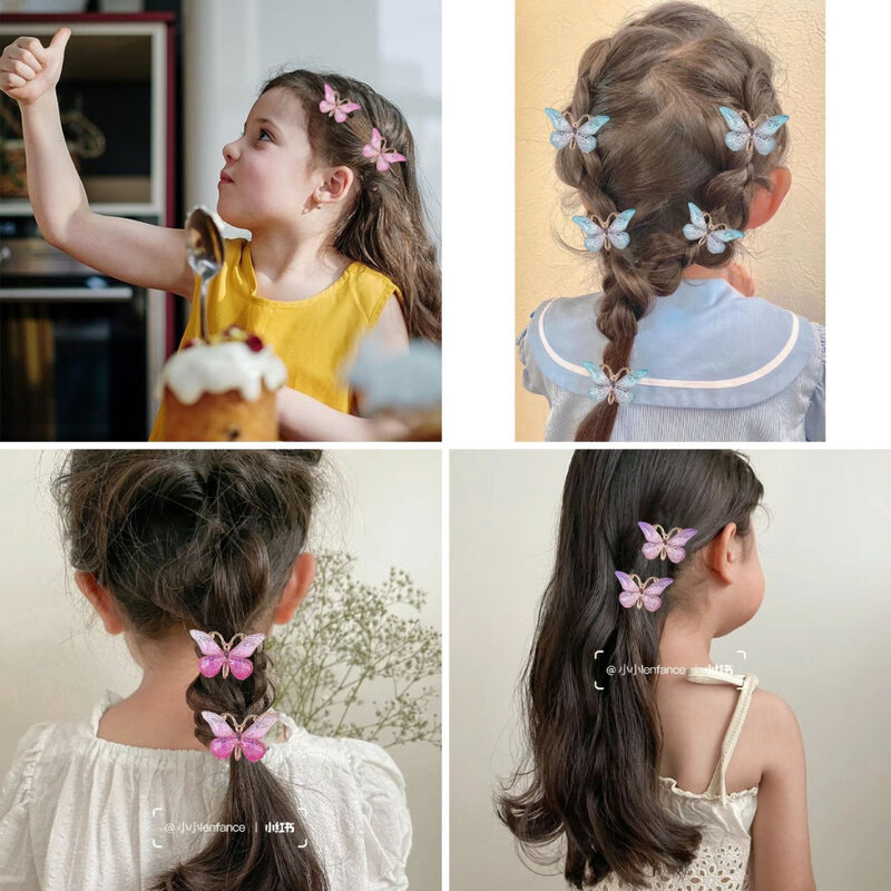 5PCS Colorful Gradient 3D Butterfly Cute Baby Hairpins Kids Hair Clips Children Headwear Princess Barrette Girls Accessories