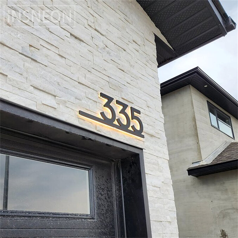 Pelat tanda rumah baja tahan karat untuk pintu rumah eksterior tahan air pelat alamat logam tanda bercahaya nomor rumah