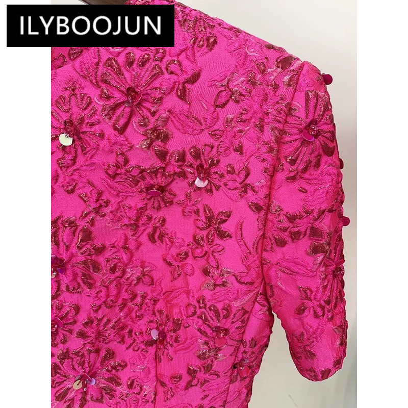 ILYBOOJUN-فستان نسائي مزين بالزهور من الجاكار ، فستان أنيق ، مطرز ، أزهار ، أزياء مصممة ، الأحدث ،