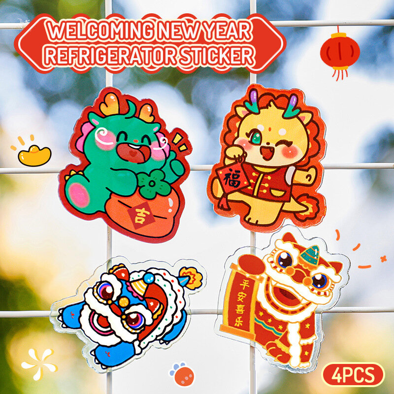 4 Pcs Cartoon Cute Spring Festival benedizione piccolo regalo magneti frigo frigorifero magnetico decorazioni per la casa in stile cinese
