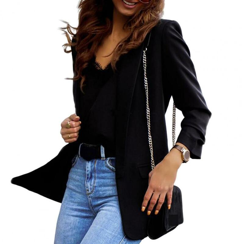 Women Autumn Blazer Solid Color Pockets OL Style Cardigan Formal Long Sleeves Lady Suit Coat Female Clothes