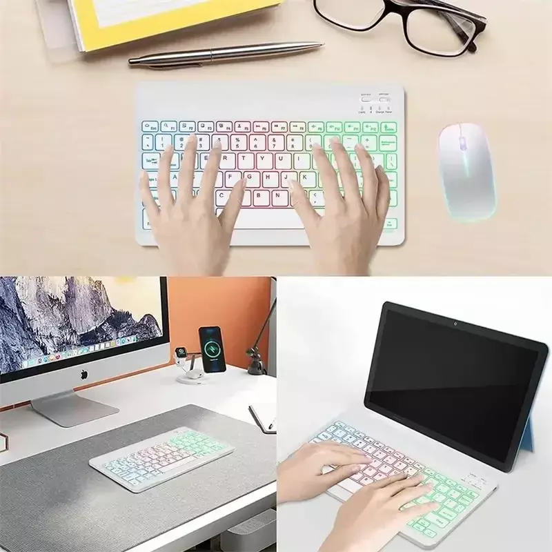 Tastatur für Tablet Android iOS Windows Wireless-Maus tastatur Bluetooth-kompatible Regenbogen-Tastatur mit Hintergrund beleuchtung für iPad-Telefon