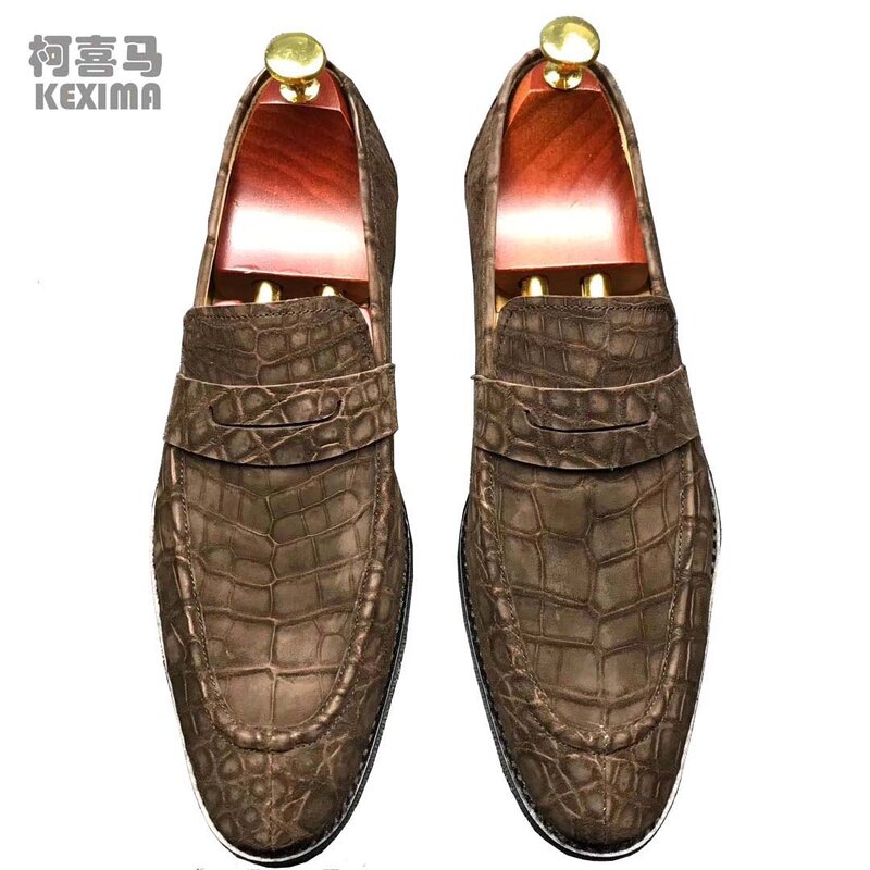 KEXIMA chue-zapatos de vestir para hombre, calzado formal de piel de cocodrilo, acabado esmerilado, color marrón, novedad