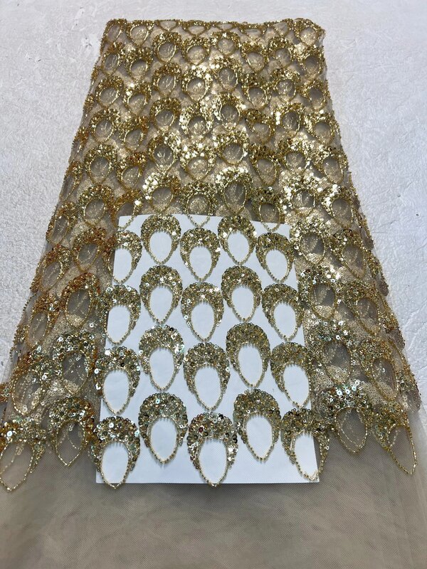 2024 Najnowsza afrykańska koronka z cekinami Wysokiej jakości haft 3D Francuskie koraliki kwiatowe Nigeryjska koronka siatkowa na suknię ślubną