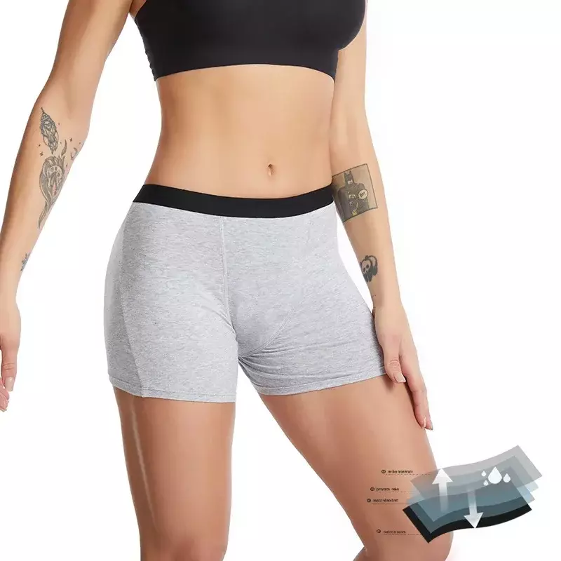 Bragas de cuatro capas para mujer, pantalones fisiológicos deportivos sin fugas, Bóxer