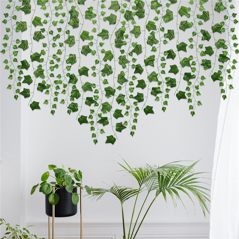 Искусственные листья плюща, зеленые искусственные листья, гирлянда, растения, листва, домашний декор, пластиковые искусственные растения для украшения стен, 2,2 м