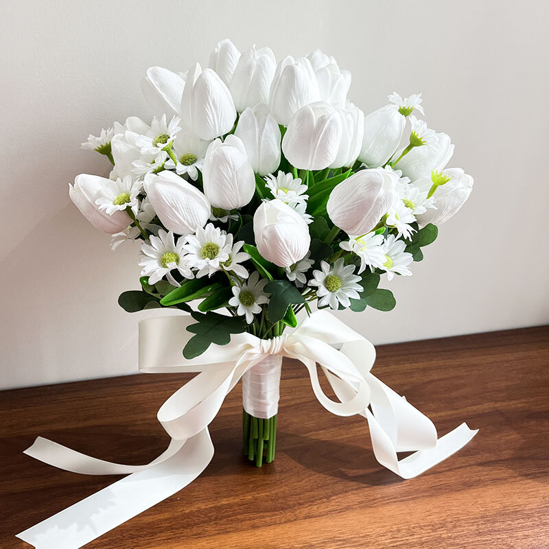 Buket pengantin putih bunga Pernikahan Aksesori bunga tulip buatan sentuhan asli Tengah buket pengantin dekorasi meja pesta