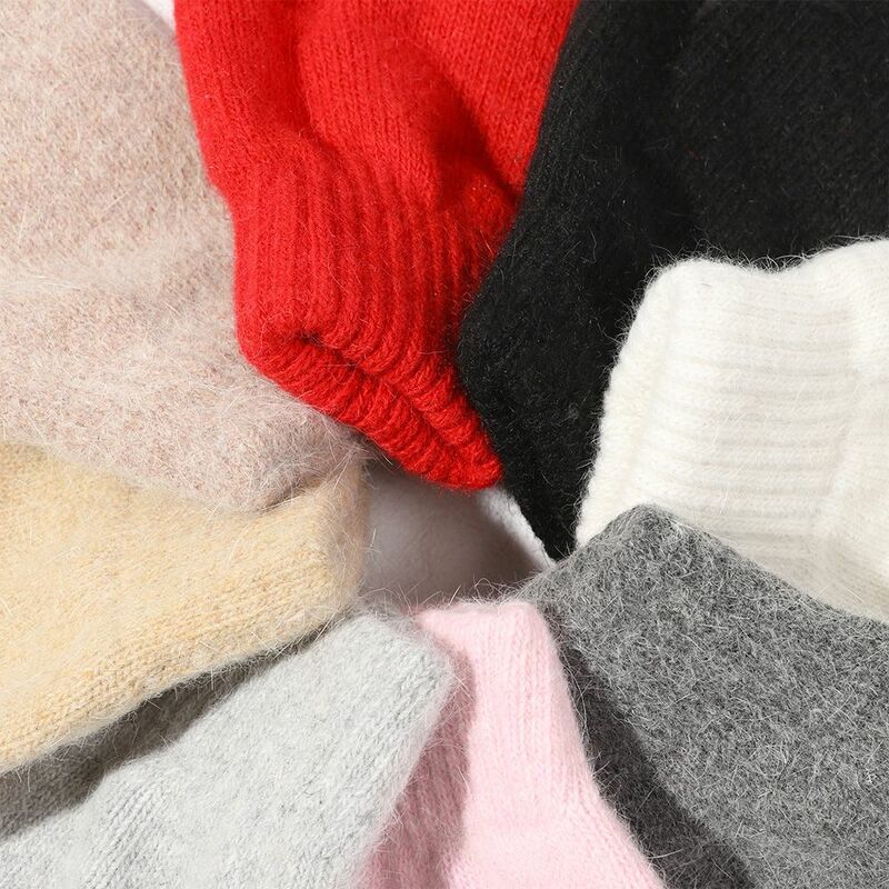 Winte-guantes cálidos de felpa de Color sólido para todos los dedos, mitones de pelo de conejo, doble capa, Invierno