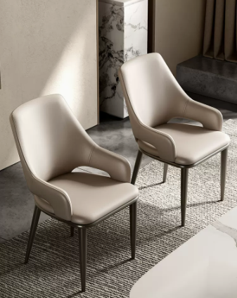 Cadeiras de mesa estilo italiano, luxo acessível, couro nórdico, moderno e minimalista, encosto doméstico