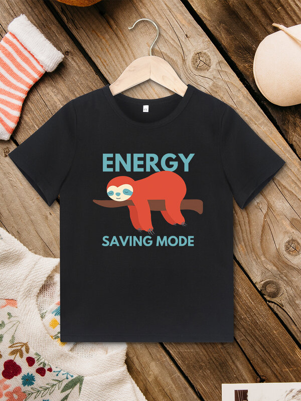 에너지 절약 모드 여름 가정 캐주얼 아동복, 재미있는 동물 나태 프린트 티셔츠, 통기성 어린이 상의