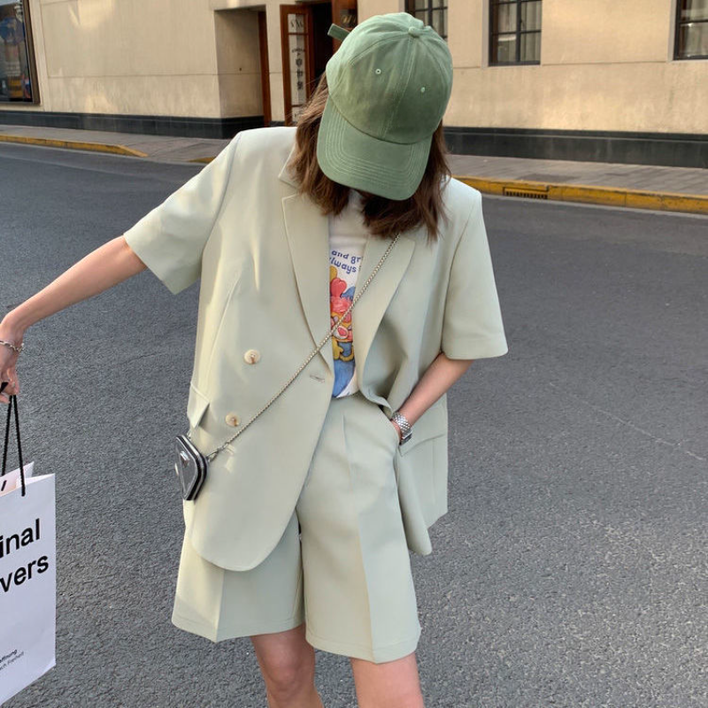 Kleidung weiß Ärmel Sommer koreanischen Stil Blazer und Shorts Anzug für Frau Kit Damen kurze Hosen Sets komplett zweiteilig