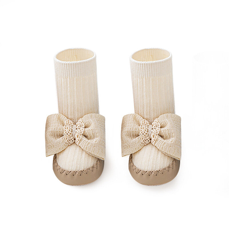 Sapatos e meias antiderrapantes para bebê, gravata para criança, fundo de couro, piso bonito, primavera, verão