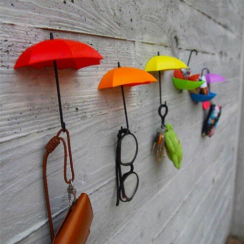 Fer-colgador de paraguas decorativo para el hogar, Juego de 4 'Lü adhesivo práctico para joyería, colgador de llaves, correa para llavero
