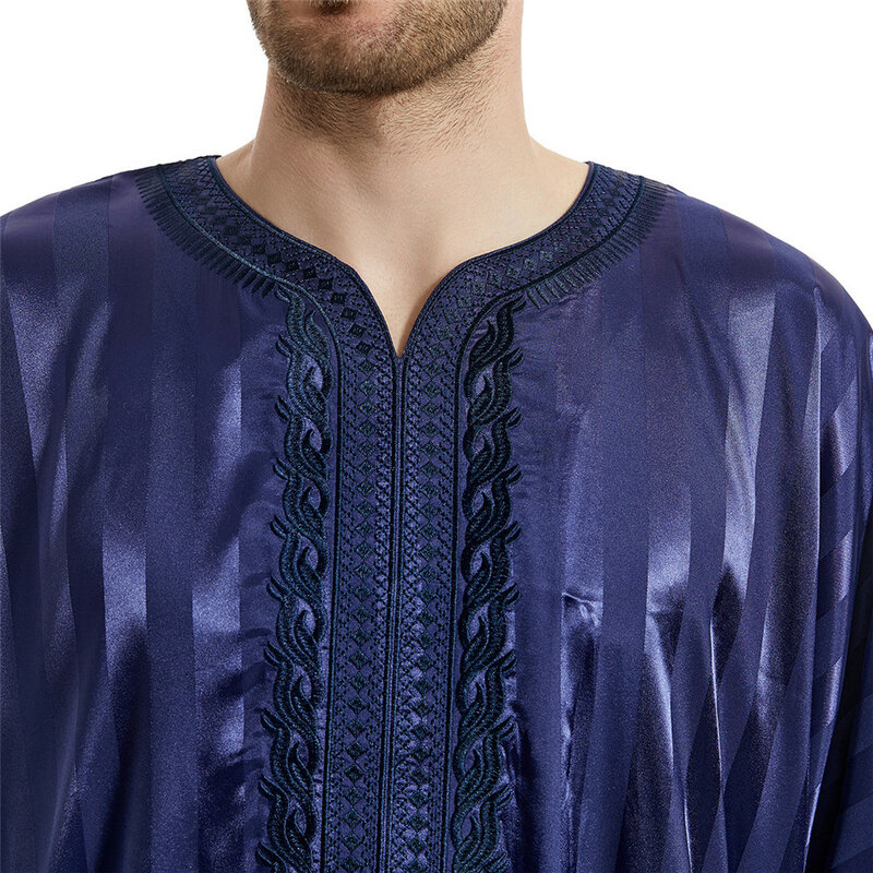 Рамадан мусульманское платье Abayas Дубай Повседневный кафтан Атласный халат полосатый цвет с коротким рукавом Jubba Thobe для мужчин средний восток