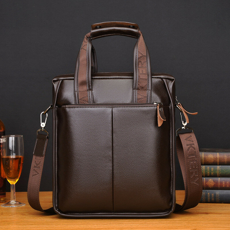 Винтажный мягкий кожаный мужской портфель, деловая вертикальная сумка-тоут, Офисная мужская сумка-мессенджер через плечо