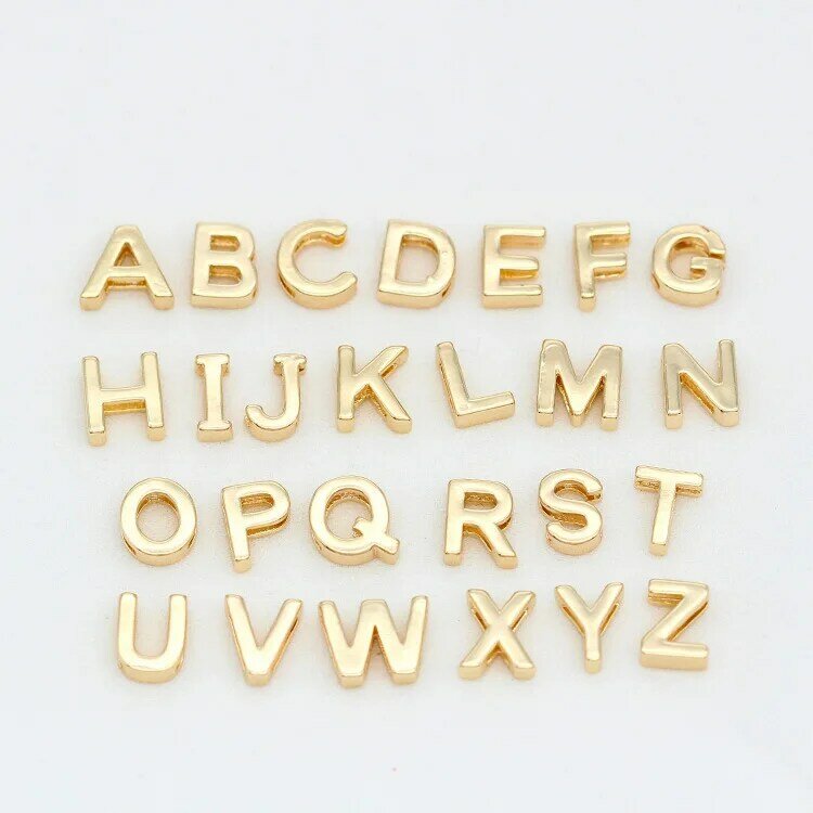 Furos 1.4mm 14k ouro cor chapeado latão a a z alfabeto 26 letras encantos pingentes para diy jóias fazendo