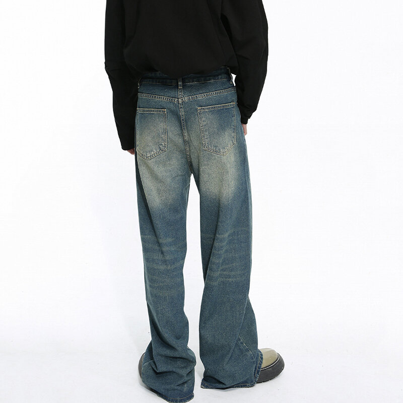 LUZHEN-Calças jeans de perna larga masculina, jeans de botão reto, cor gradiente, bolsos, chique casual, na moda, novo, primavera, 2022, 9C4510